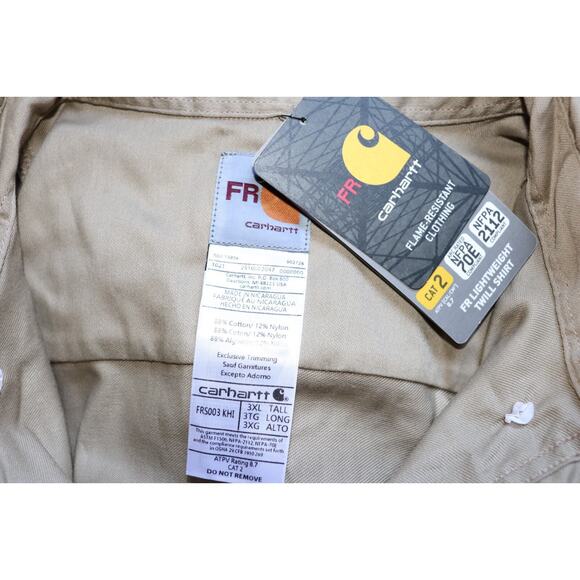Men's Carhartt Fire Resistant Light-weight Twill Shirt | Khaki | Size 3XL Tall - Picture 3 of 4